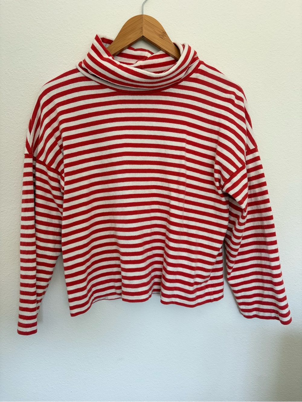 J. Crew Red and White Striped Crewneck Top